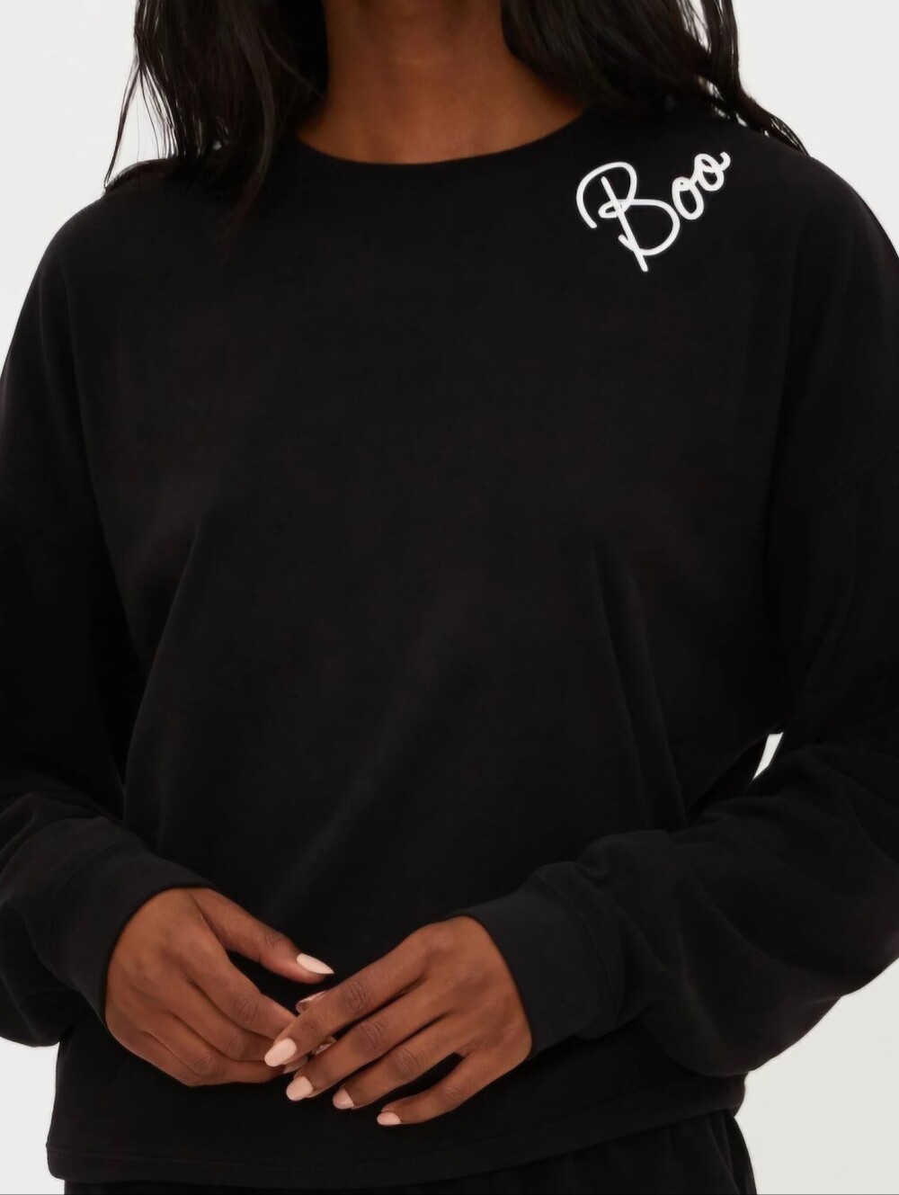 Beach Riot Unisex Crew Sweatshirt in Black with White 'Boo' Script